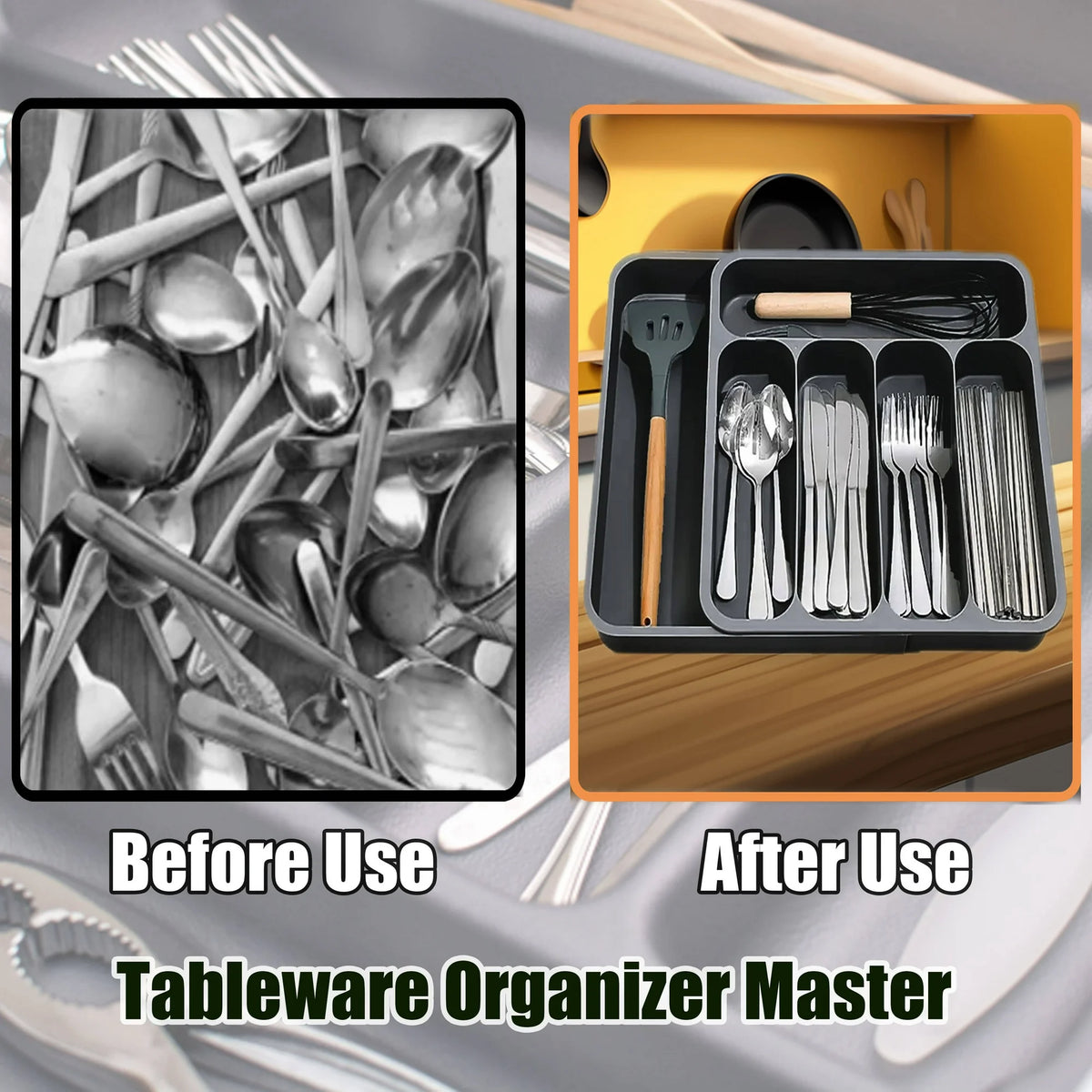 Black Expandable Plastic Silverware Drawer Organizer O769605