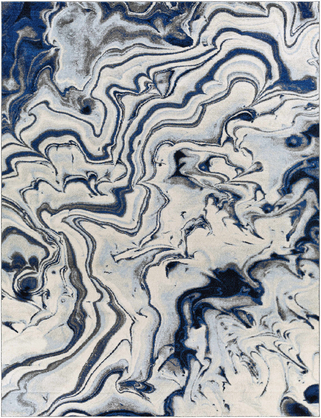 Abstract Coastal Area Rug - Marble Swirl Pattern - Ombre Blue, Royal Blue, Navy Blue, Grey, White - 5'3" x 7'3" B3965