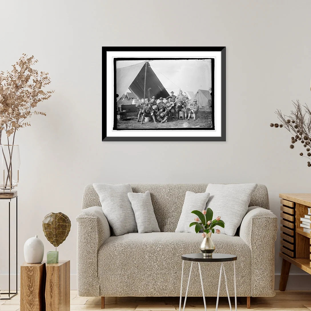 Historic Framed Print, U.S. Army group of soldiers in front of tent, 17-7/8" x 21-7/8" X835436