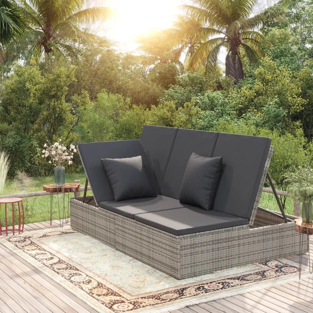 Convertible Sun Bed with Cushions Poly Rattan Dark Gray P961180