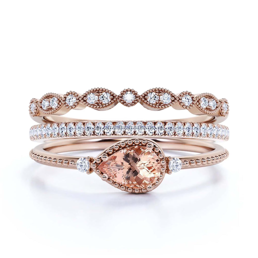 2.10 Carat Pear Cut Morganite And Diamond Moissanite Engagement Ring in 10k Solid Rose Gold W190