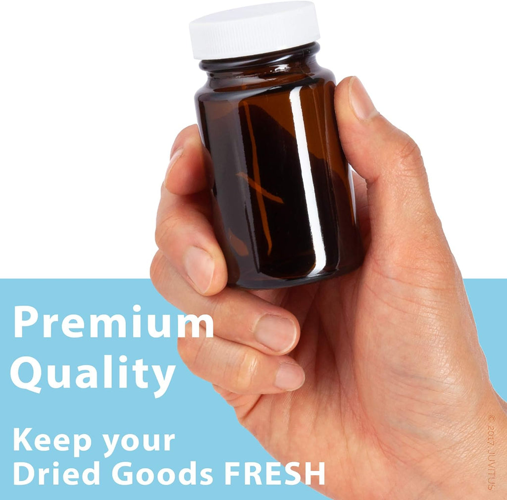 Amber Glass Wide Mouth Packer Bottle With White Ribbed Lid (6 Pack) Y84743