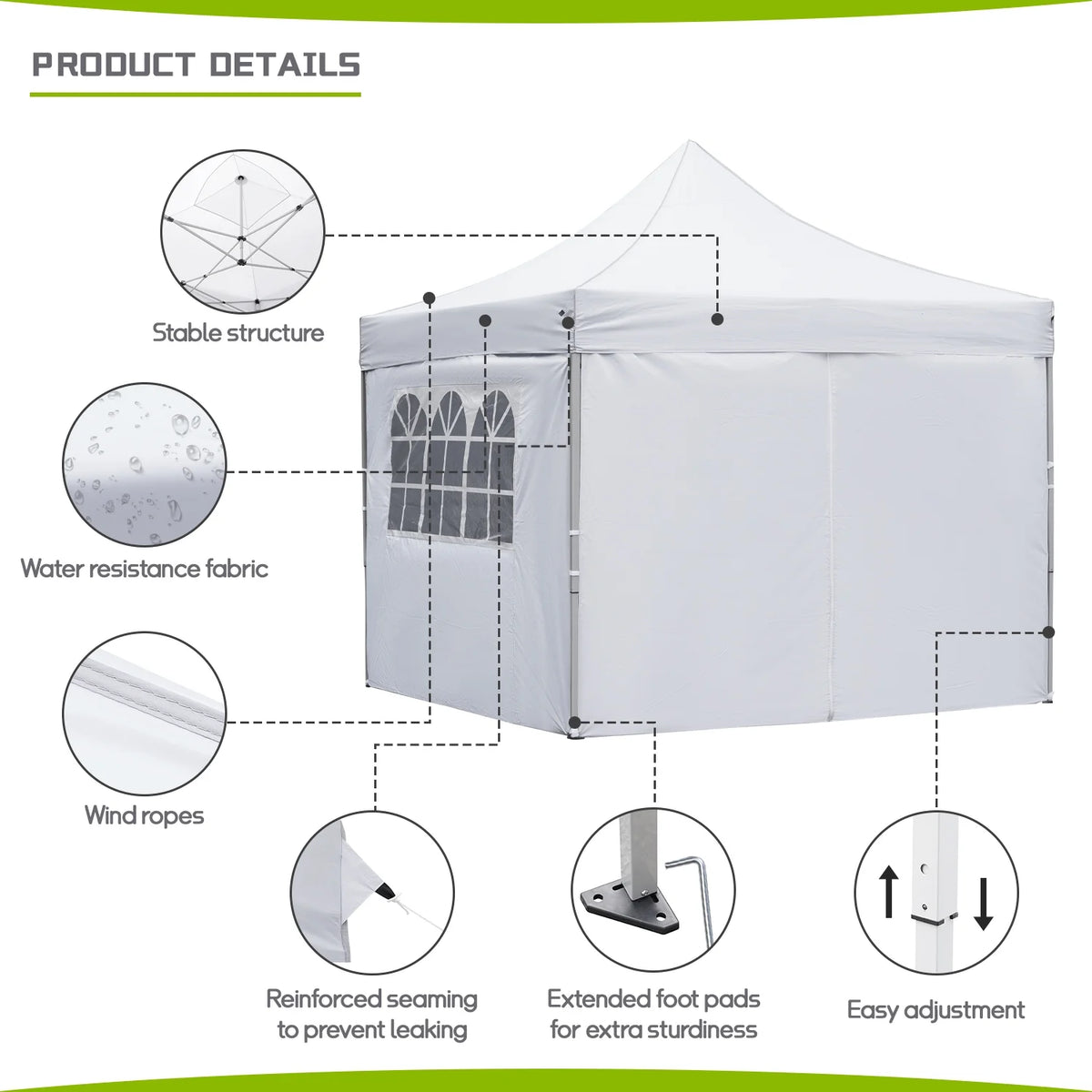 10' x 10' Pop up Canopy Tent with 4 Side Panels, White O205