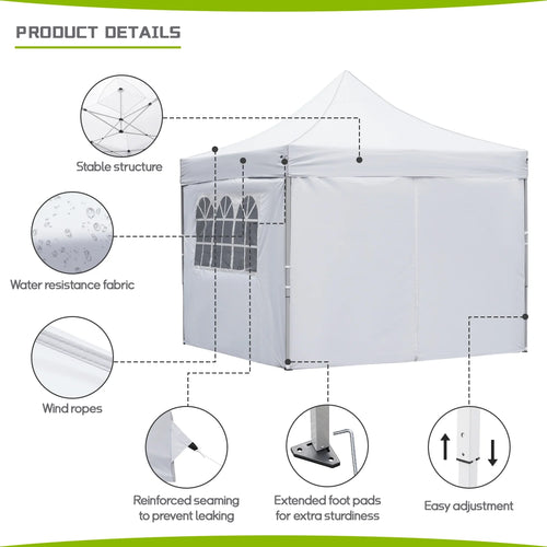 10' x 10' Pop up Canopy Tent with 4 Side Panels, White O205