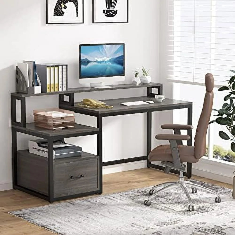 60 inch Computer Desk with File Drawer and Shelves X2881