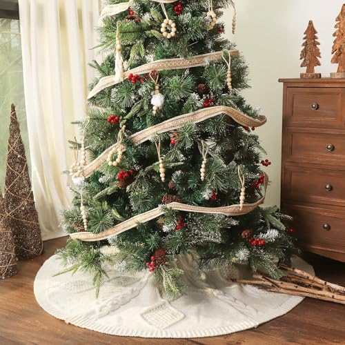 48 Inch Braided Cable Knit Cream White Tree Skirt L81175