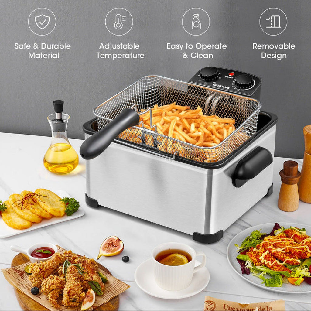 5.3Qt Stainless Steel Electric Deep Fryer with Triple Basket V1624
