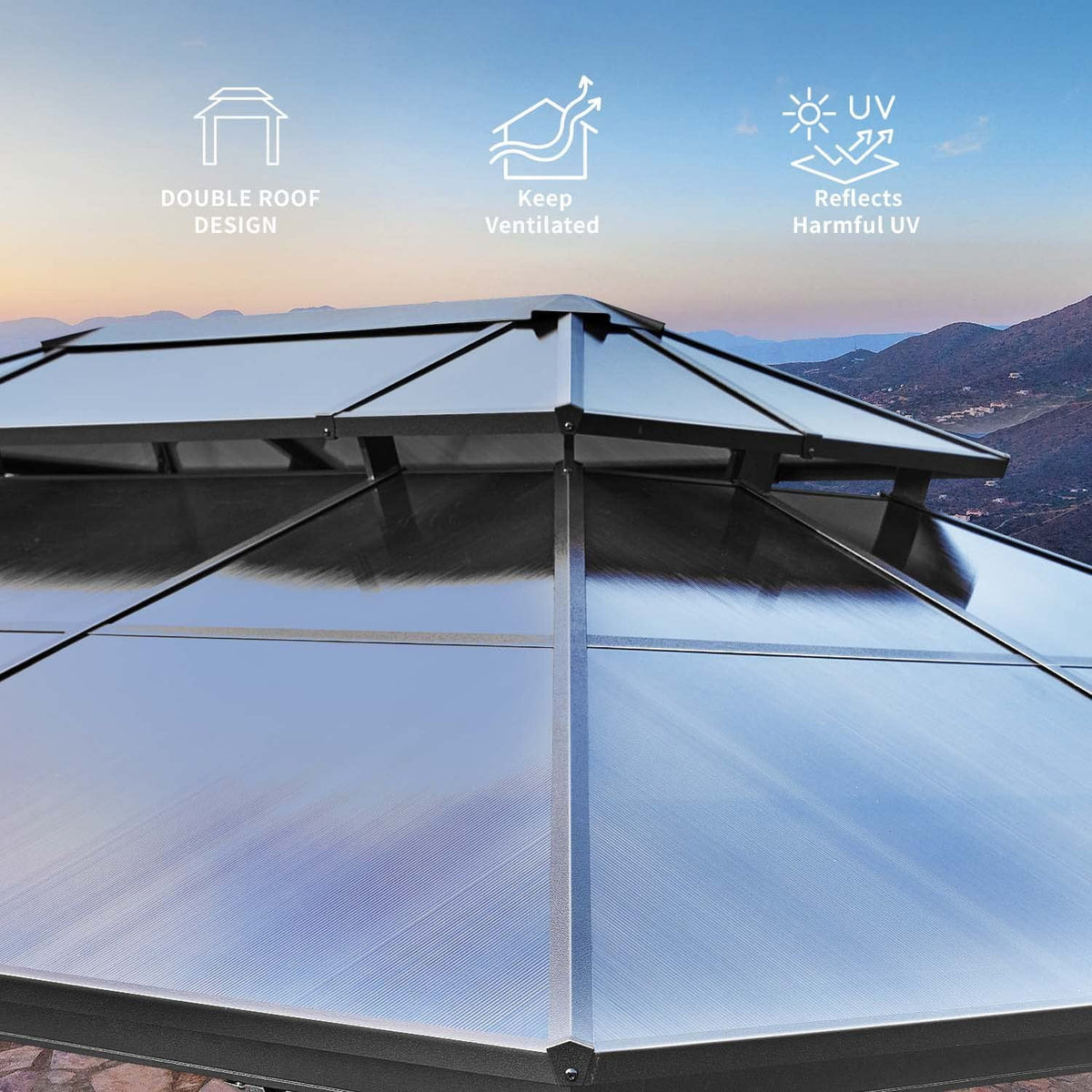 10'x13' Polycarbonate Double Roof Aluminum Hardtop Gazebo R3030