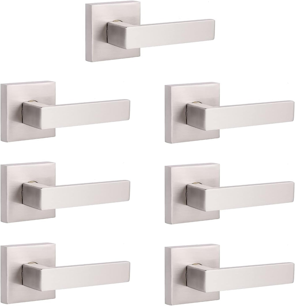 5 Pack Satin Nickel Square Door Levers with Privacy Lock E541354