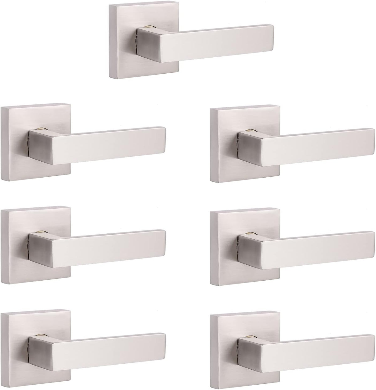 5 Pack Satin Nickel Square Door Levers with Privacy Lock E541354