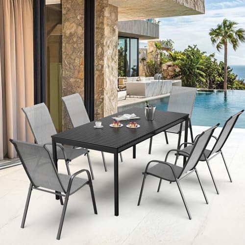 Black Set of 6 Stackable Outdoor Dining Chairs with Sling High Back and Armrests P3451