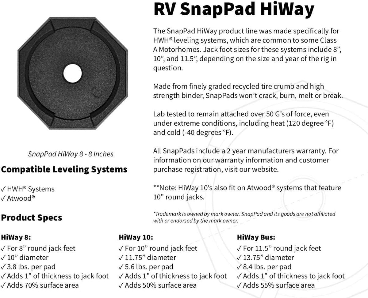 RV Leveling Jack Pad for HWH Round Landing Feet (Two 8 inch + Two Bus) F788838