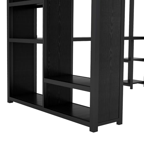 Full Size White Metal Loft Bed with Desk and Wardrobe J8561
