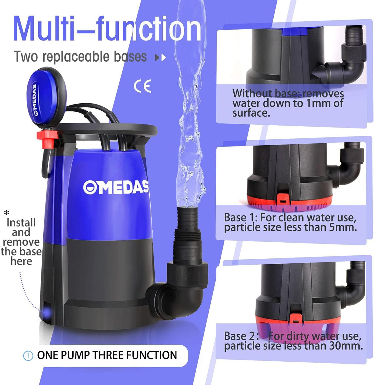 1HP 750W 4623GPH Submersible Sump Pump Electric 3 in 1 Clean/Dirty Water Utility Water Pumps w/Float Switch and Long 16.4ft Cable Pack of 2 P1005