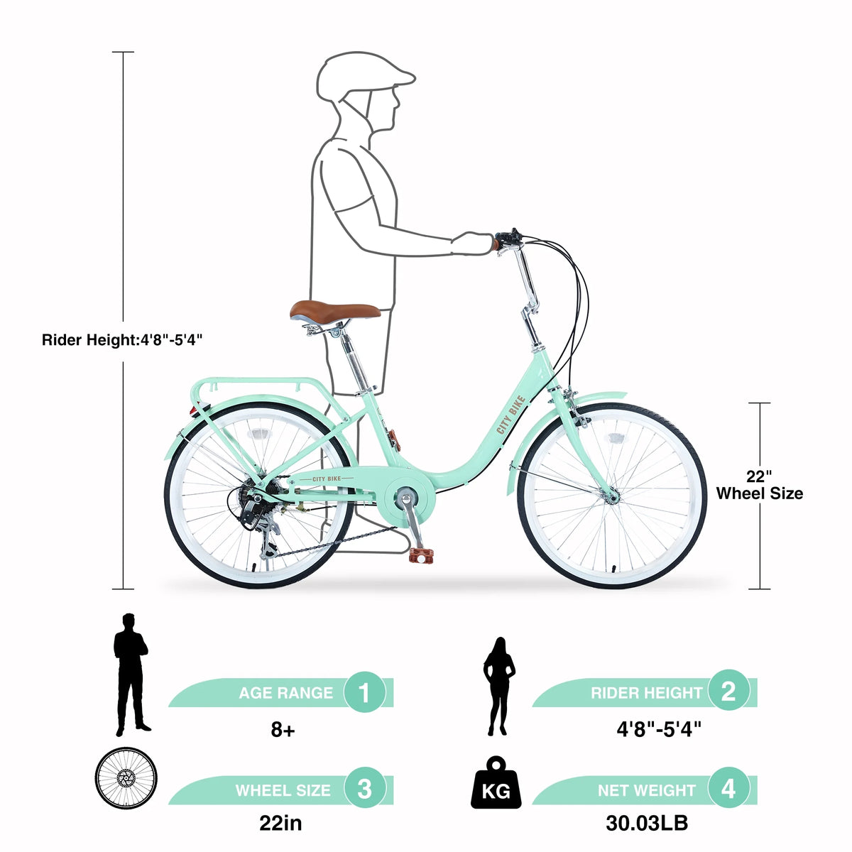 22" Aluminum Alloy 7 Speed Green Bicycle H92175
