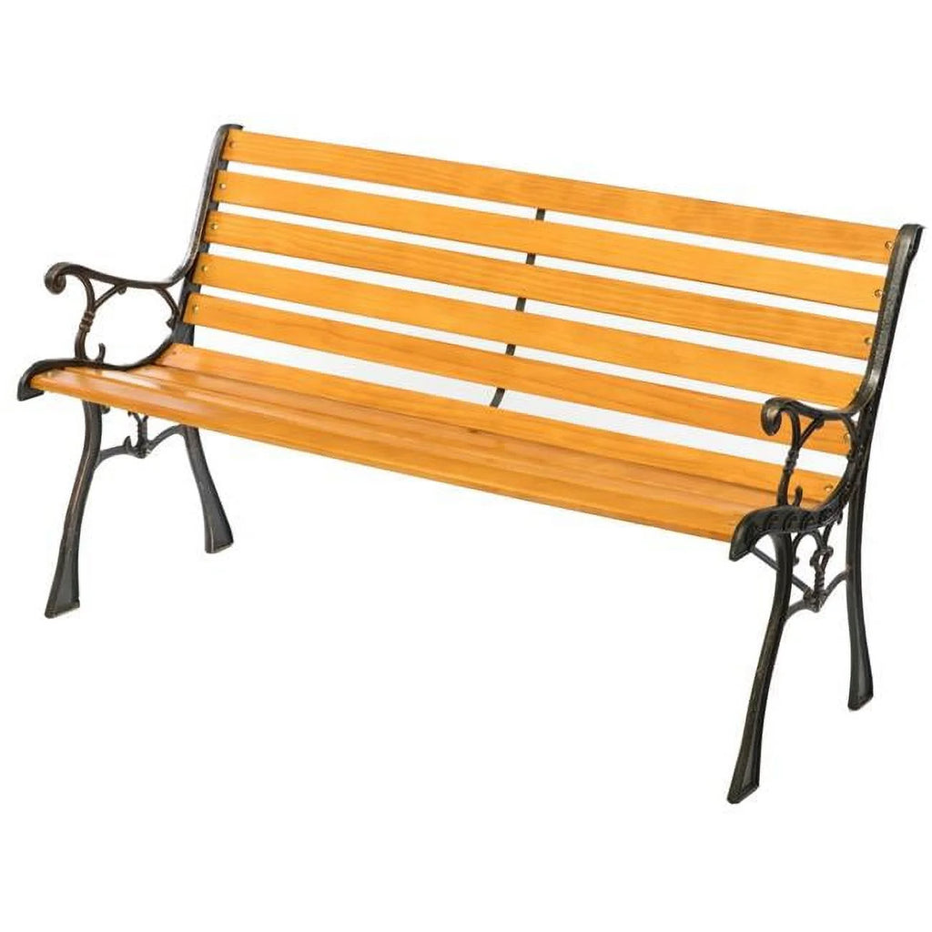 Wooden Outdoor Garden Bench with Steel Armrest & Legs Y799222