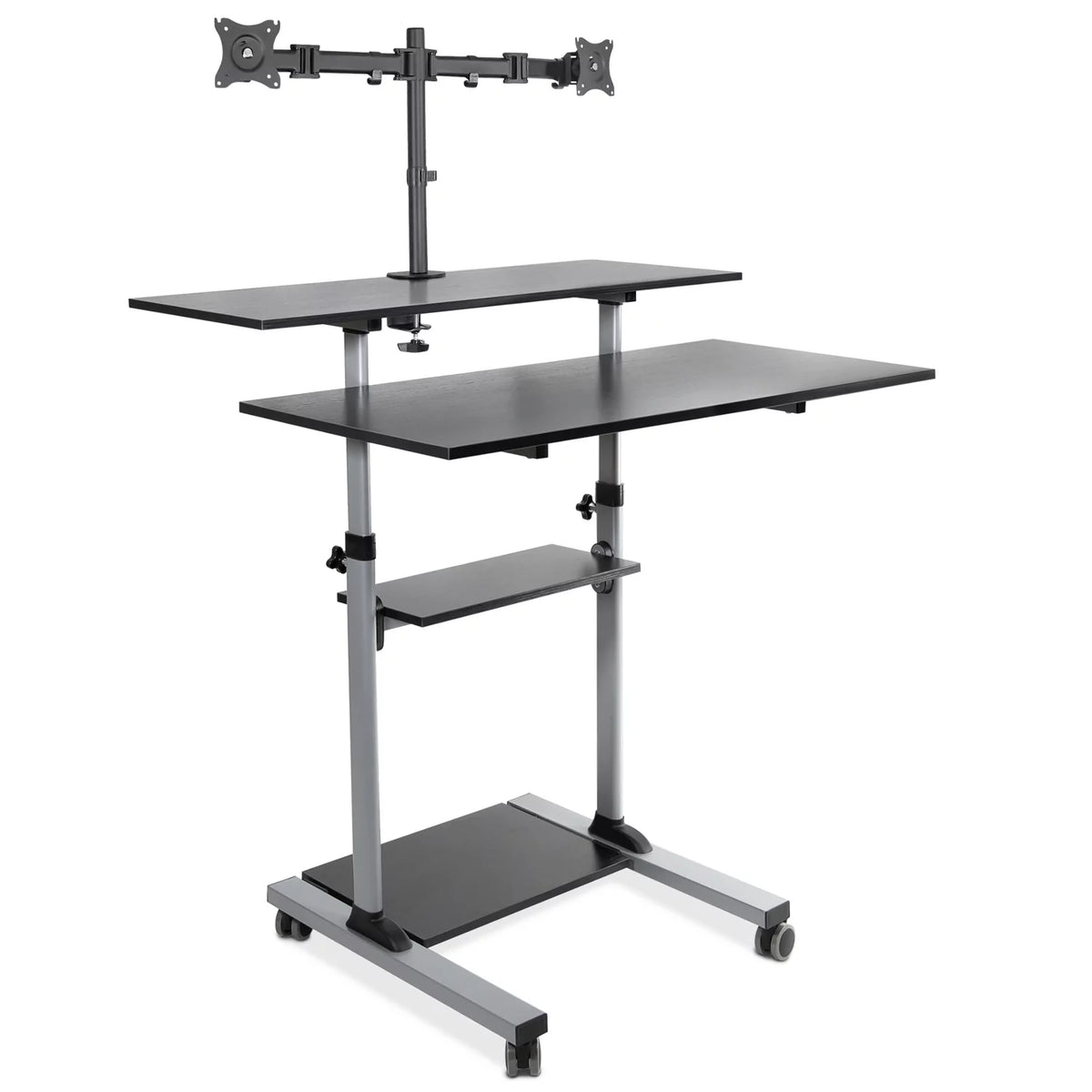 Extra Wide Mobile Standing Desk with Dual Monitor Mount B351818