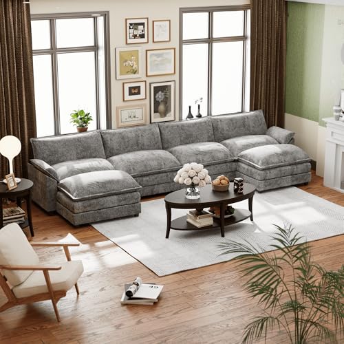 Dark Grey Chenille U Shaped Modular Sofa with Ottoman I7438