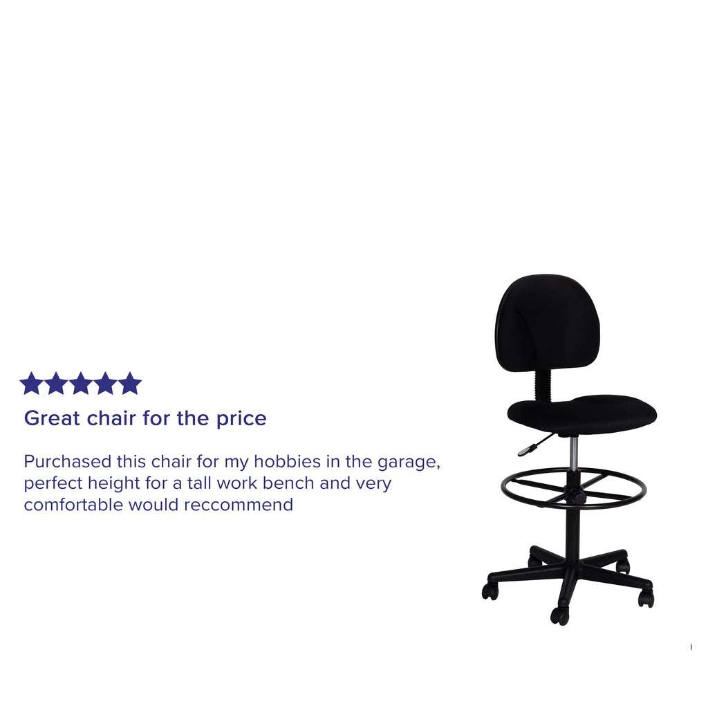 Black Fabric Mid-Back Drafting Chair with Footring P69846