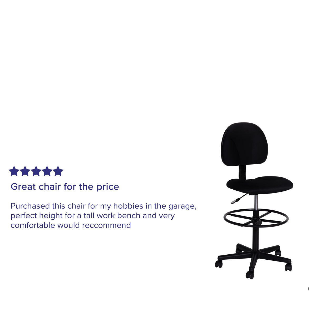 Black Fabric Mid-Back Drafting Chair with Footring P69846