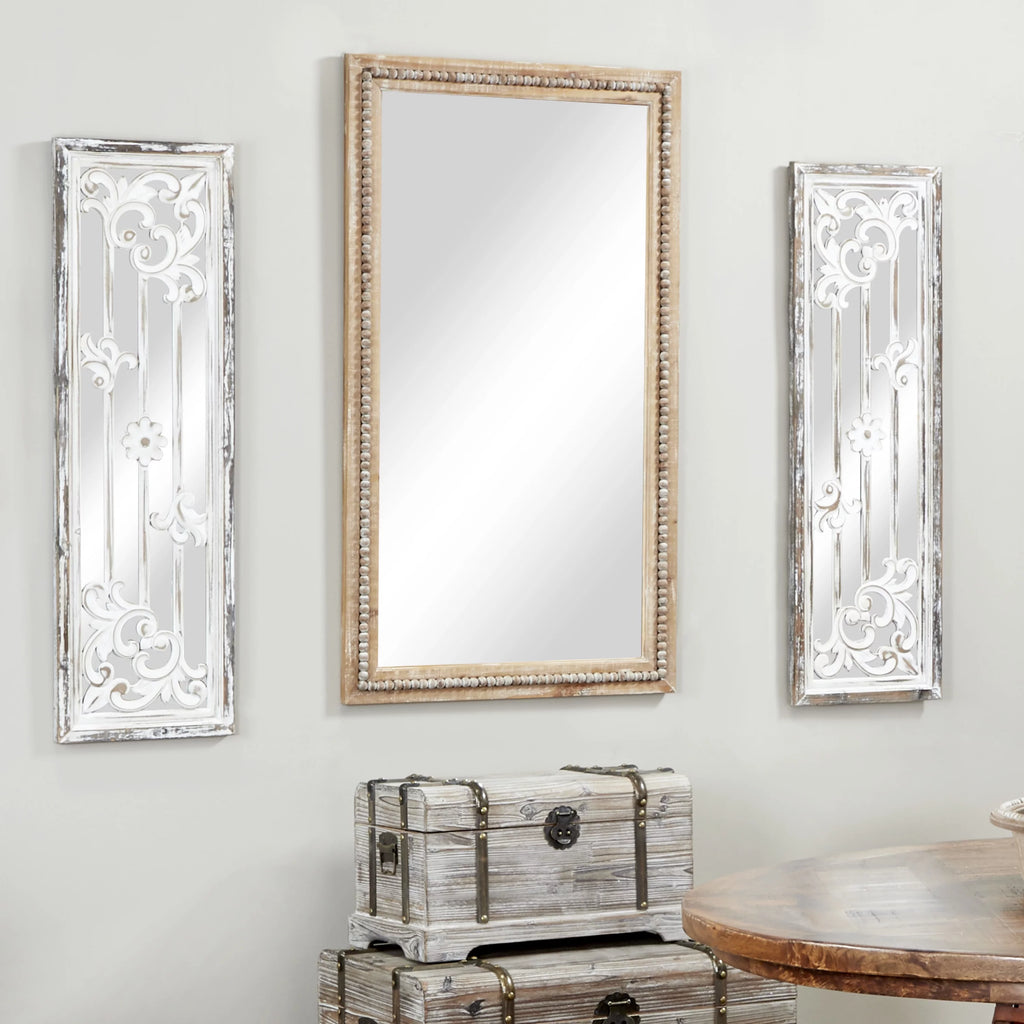 Brown Bohemian Wood Rectangular Wall Mirror P382