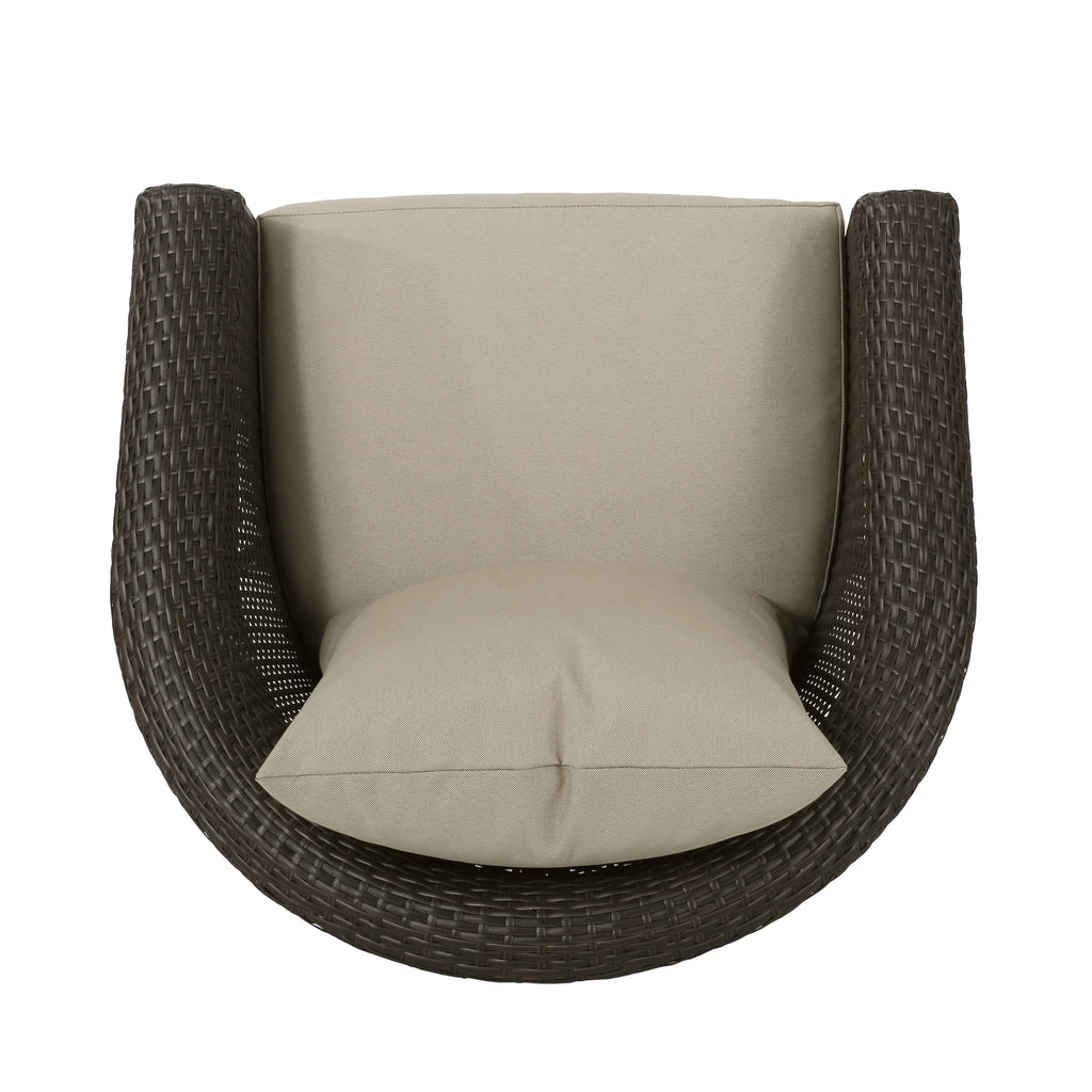 Mixed Brown and Mixed Khaki Wicker Swivel Club Chair J6642