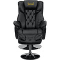 Black Leather Recliner and Ottoman with Chrome Base V131732