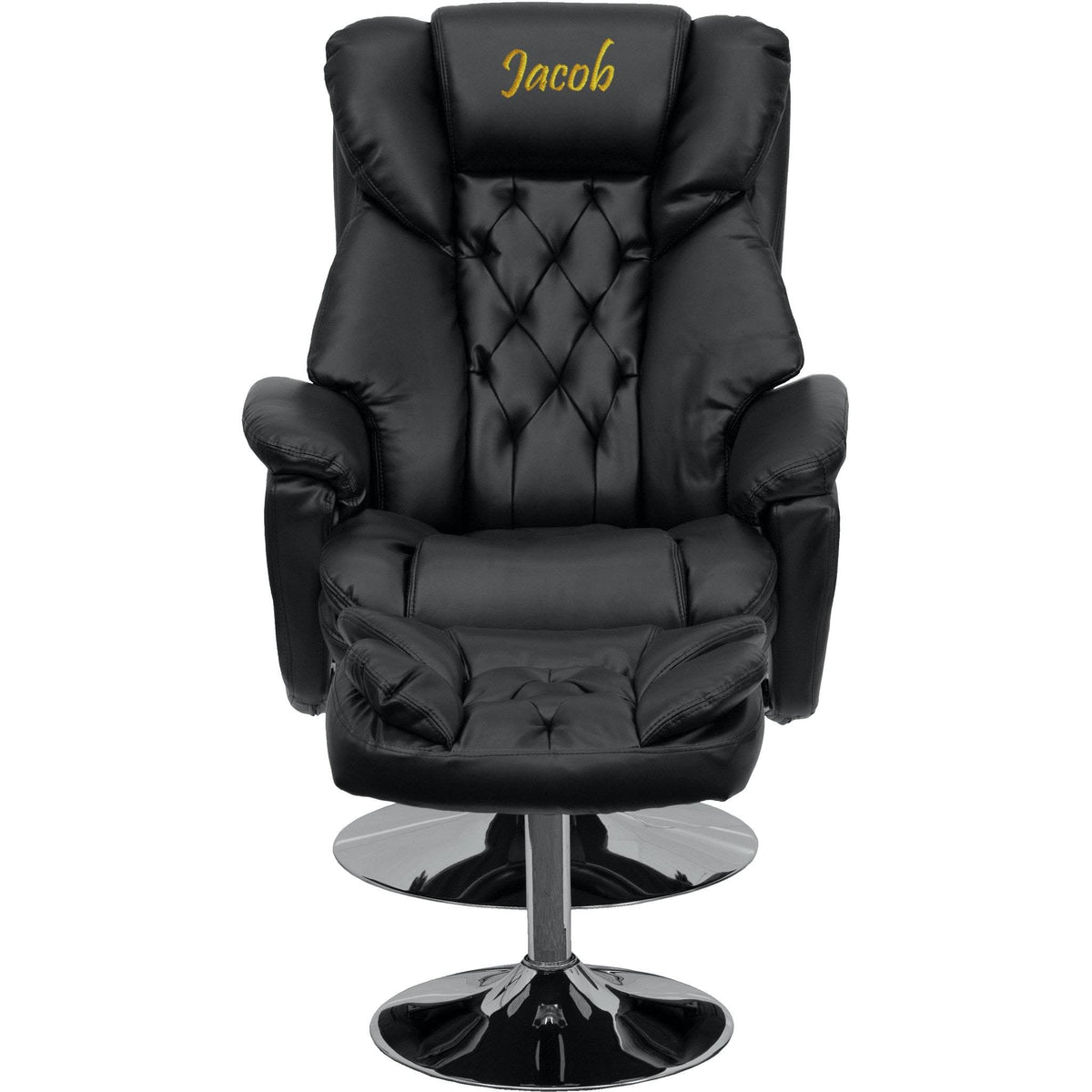 Black Leather Recliner and Ottoman with Chrome Base V131732