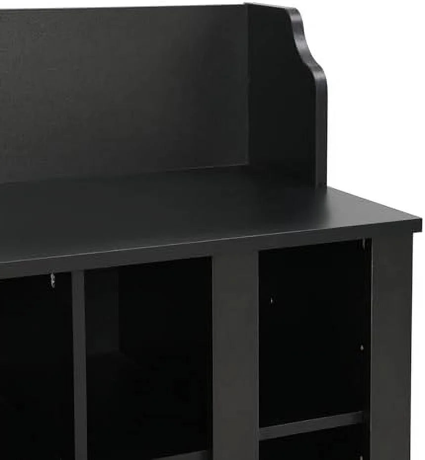 Black Entryway Hall Tree with Shoe Cabinet Bench and 8 Hooks I630