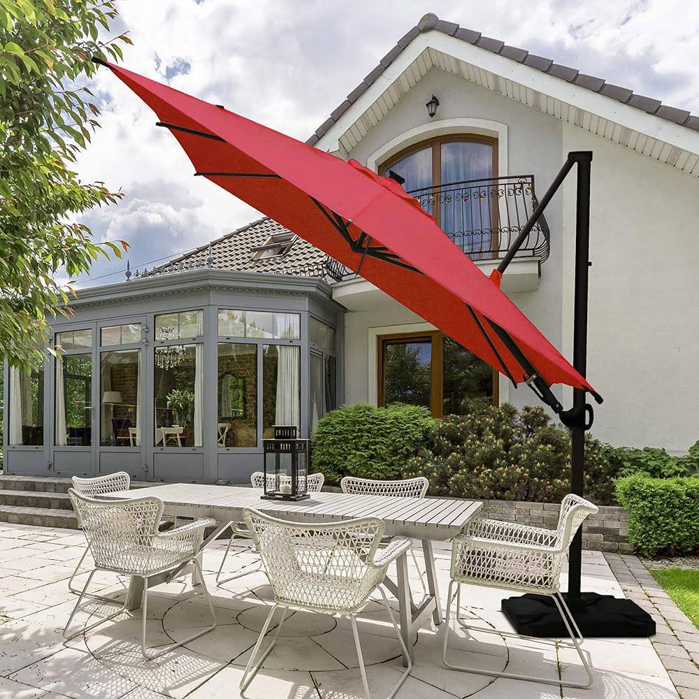 10 ft. x 10 ft. 360-Degree Rotating Aluminum Cantilever Patio Umbrella with Base Weight in Dark Red Y105