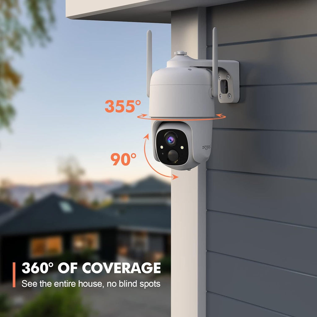 Wireless Security Camera Outdoor WiFi Battery Powered 360° PTZ Color Night Vision IP66 U392942