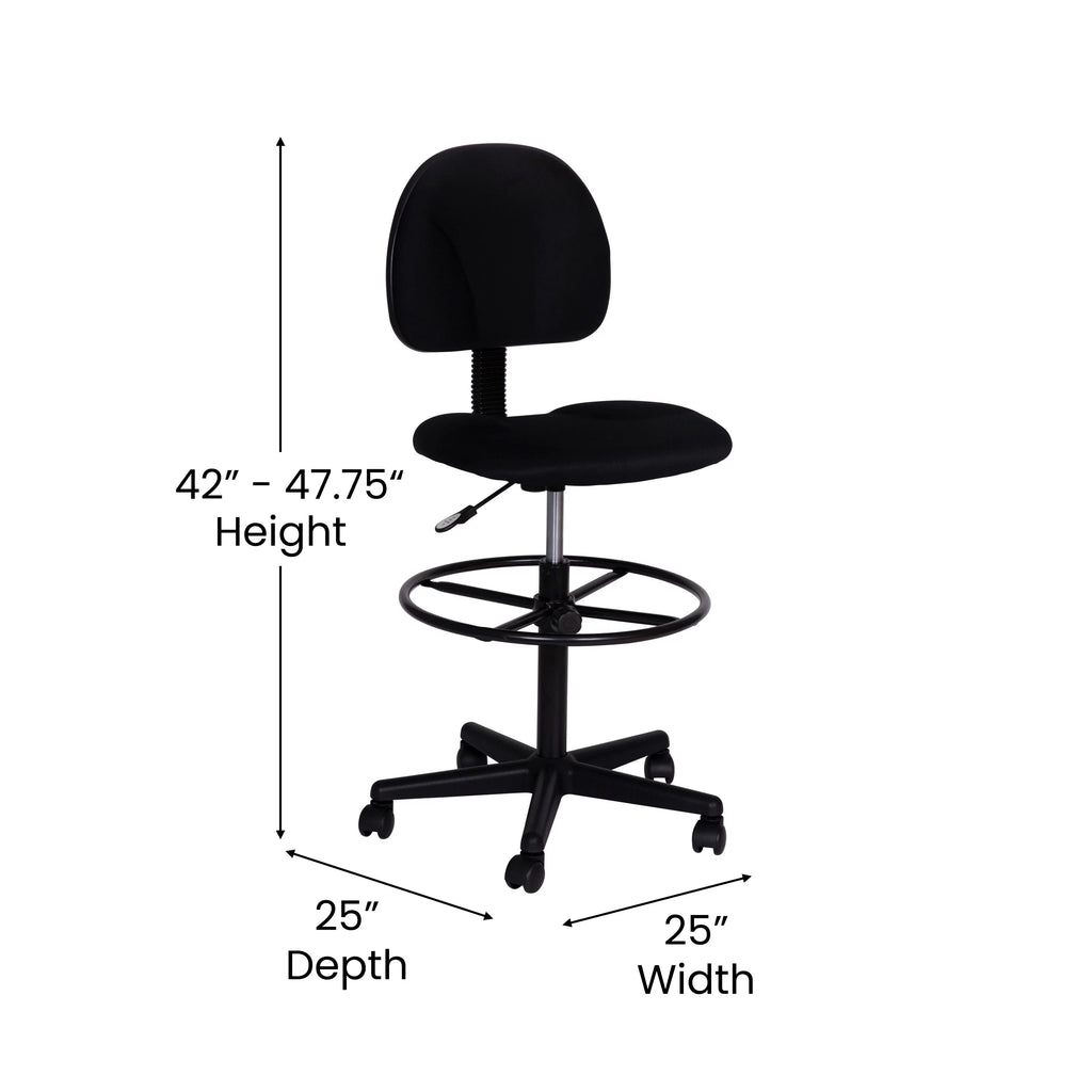 Black Fabric Mid-Back Drafting Chair with Footring P69846