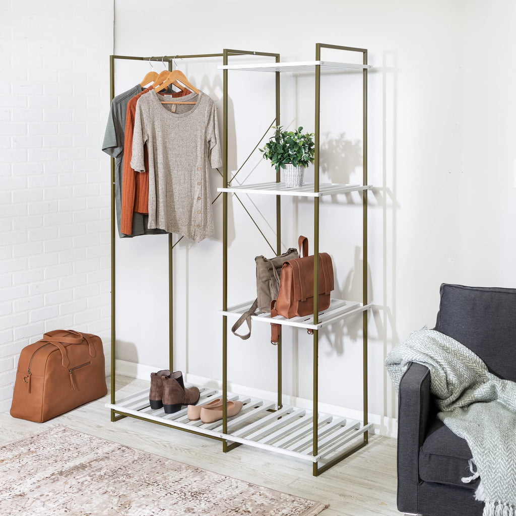 Freestanding Open Metal Closet Wardrobe with 4 Shelves A605