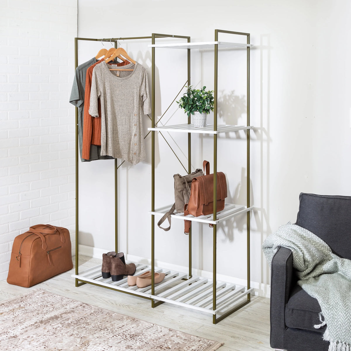 Freestanding Open Metal Closet Wardrobe with 4 Shelves A605