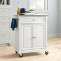 White Kitchen Cart with Stainless Steel Top W57910