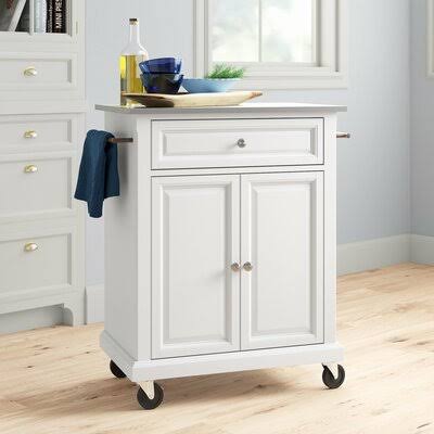 White Kitchen Cart with Stainless Steel Top W57910