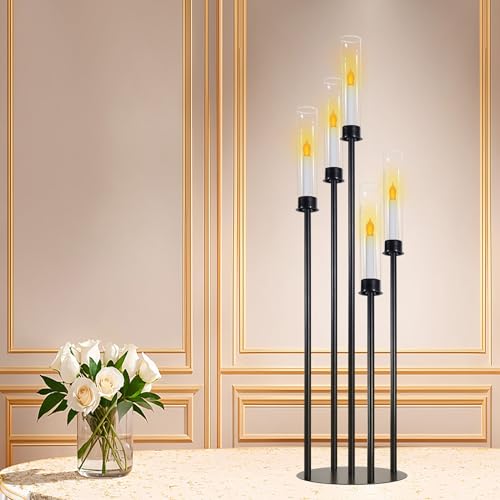 Black 5 Head Glass Cylinders Metal Candelabra E552982