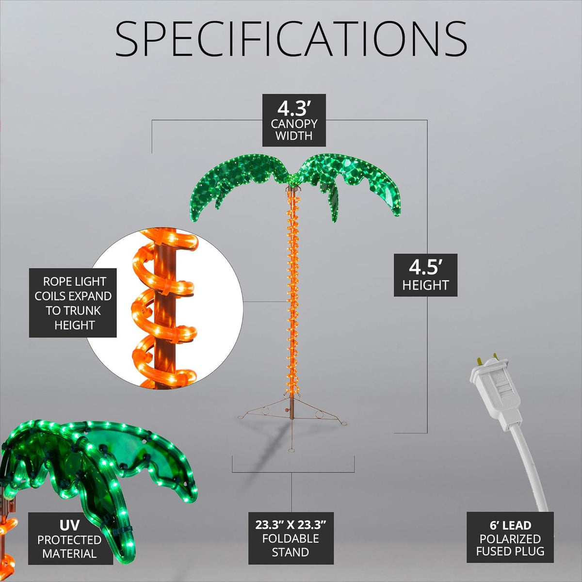 Tropical LED Rope Light Palm Tree (4.5 Foot) Z360