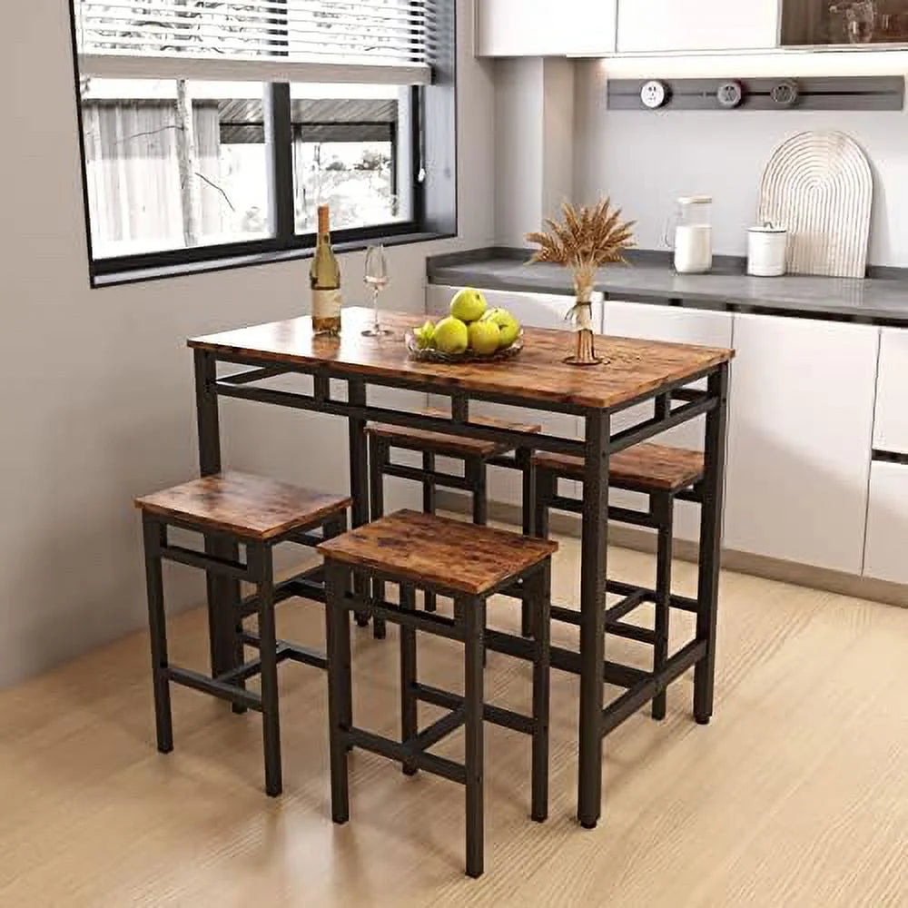 5 Piece Metal and Wood Dining Table and Chairs Set V539