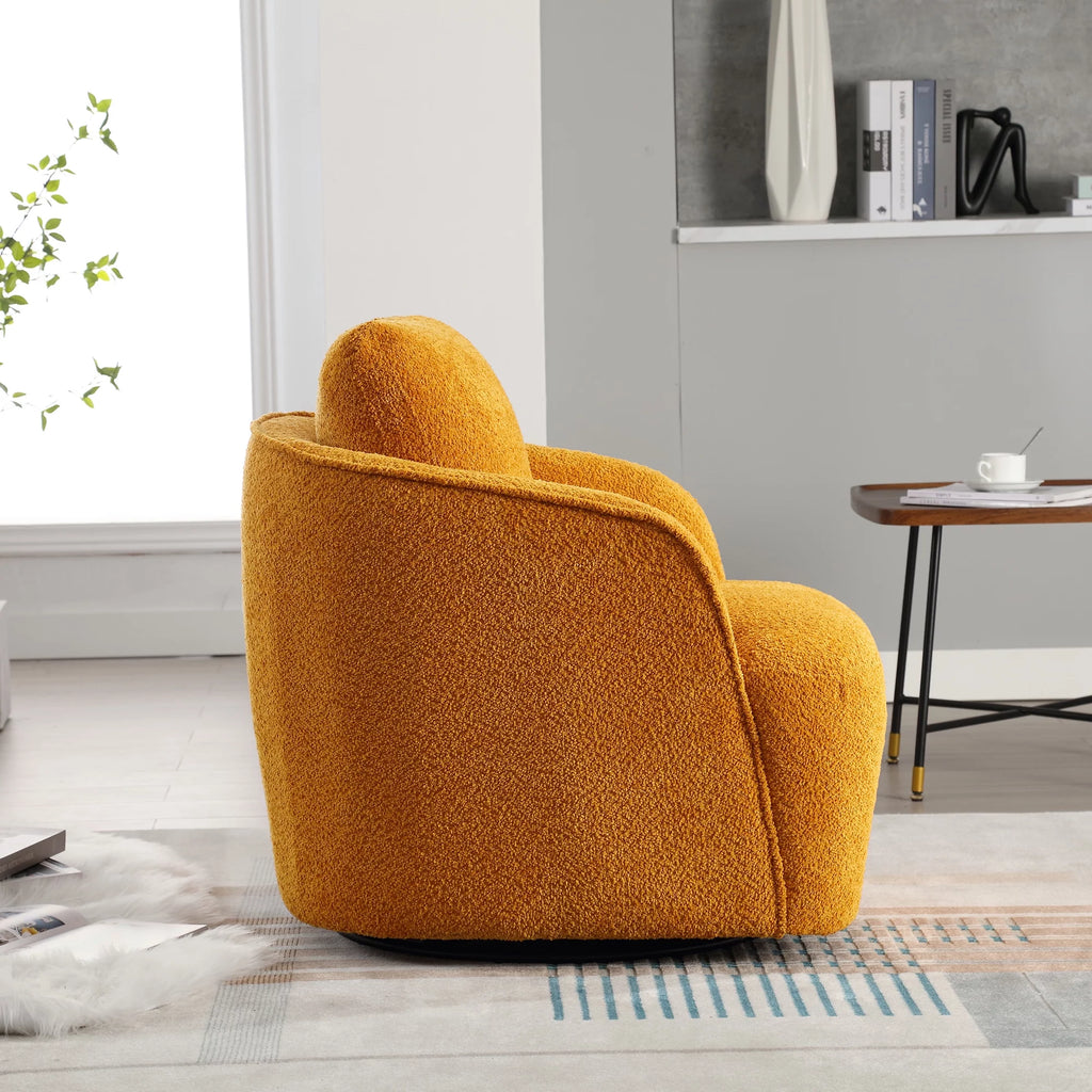 Soft Boucle Upholstered Swivel Barrel Chair D2639