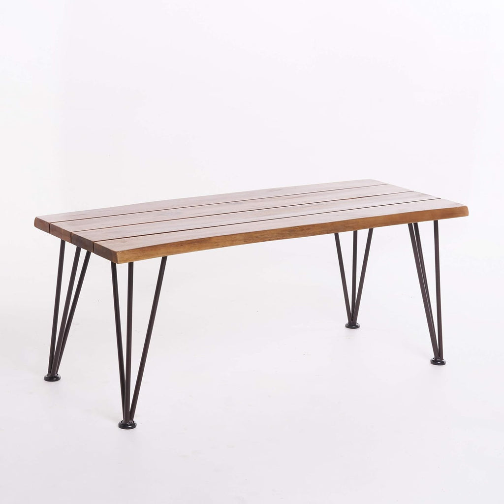 Outdoor Industrial Iron and Teak Finished Acacia Wood Coffee Table E381