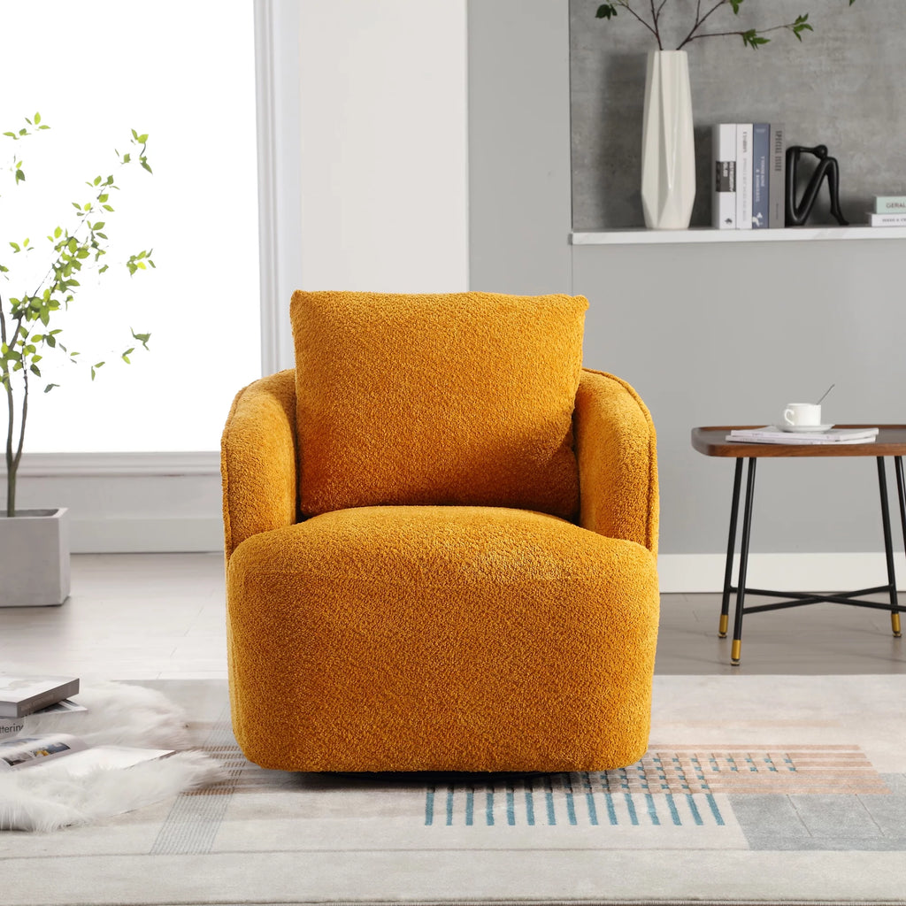 Soft Boucle Upholstered Swivel Barrel Chair D2639