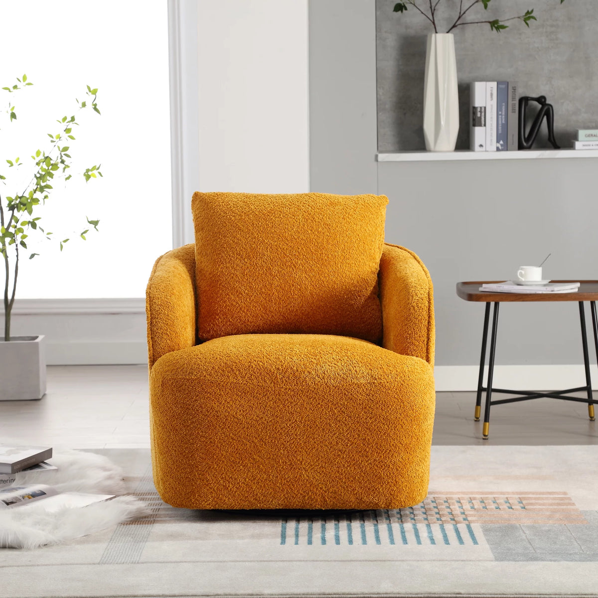 Soft Boucle Upholstered Swivel Barrel Chair D2639