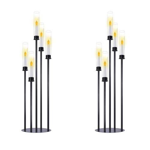 Black 5 Head Glass Cylinders Metal Candelabra E552982