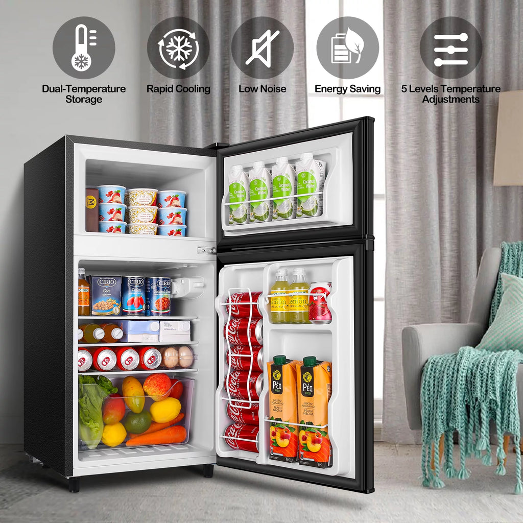 3.5 Cu ft Two Door Mini Fridge with Freezer, Black L519