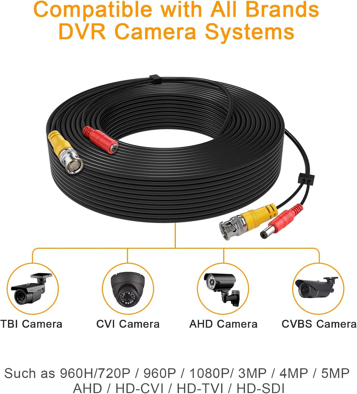 200ft 4Pack Siamese Video and Power Security Camera Cable with 2 Female Connectors Z370458