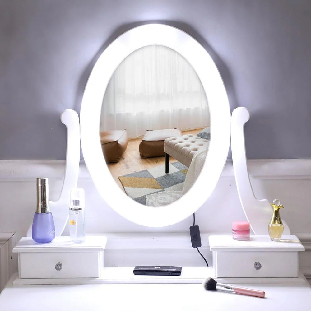 White 5 Drawer Vanity Table with Cushioned Stool Set F9501