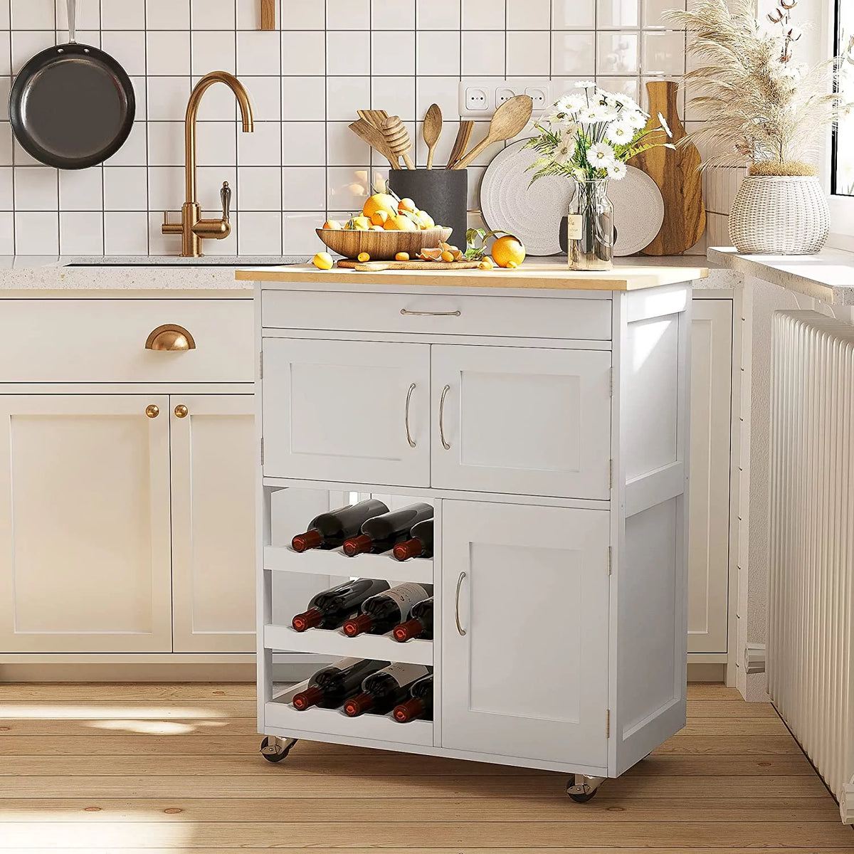 Rolling Kitchen Island with Wine Rack and Drawer W824