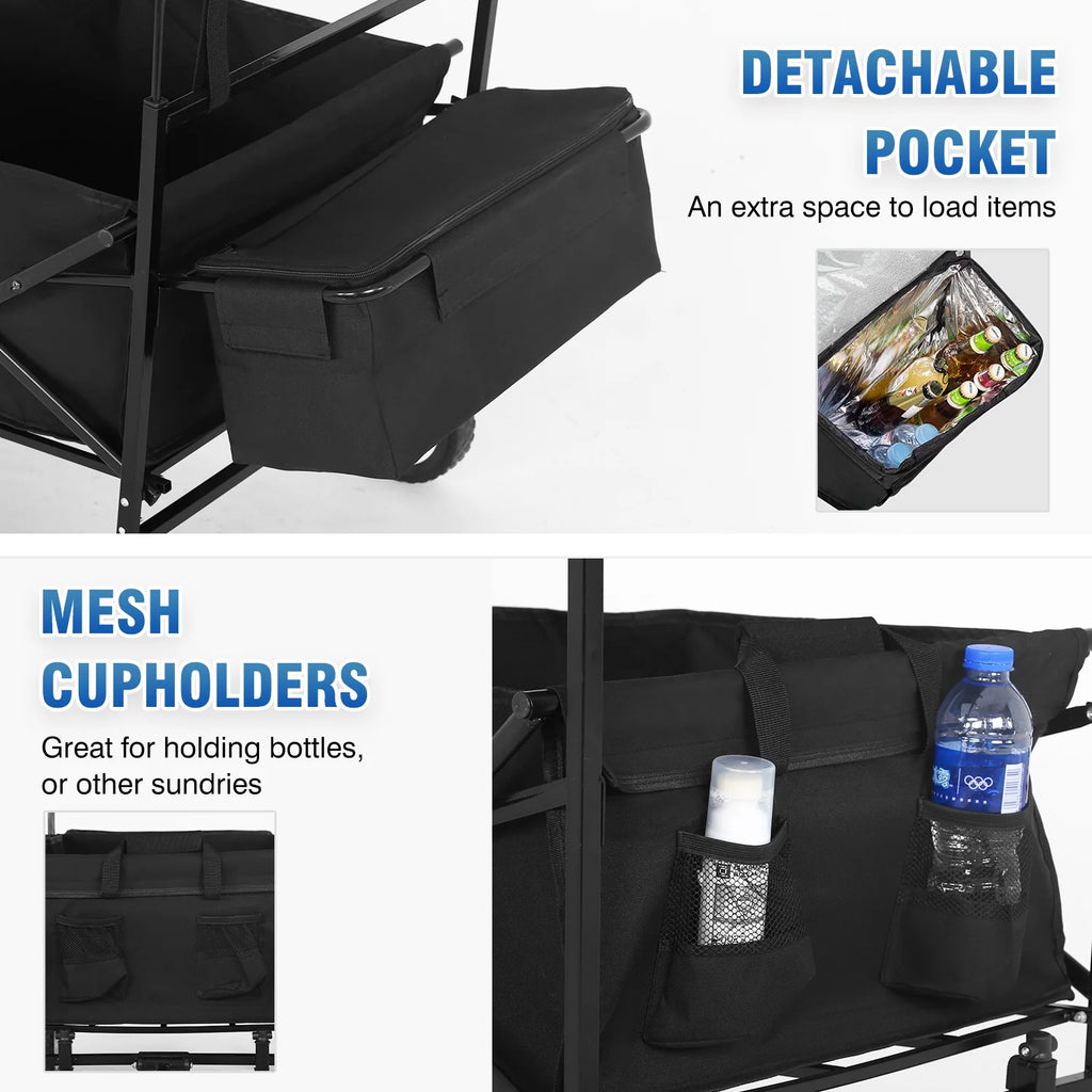 Black Folding Wagon Cart with Removable Canopy X26127