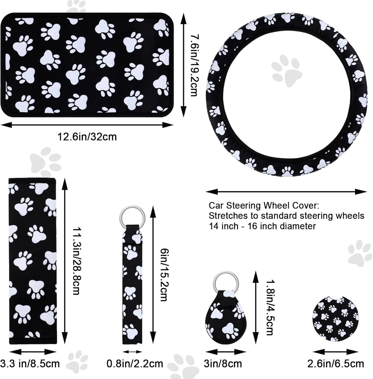 15 Pcs Paw Print Car Seat Cover Full Set Z899